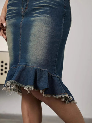 Raw Hem Mermaid Denim Skirt - Makw Official Site