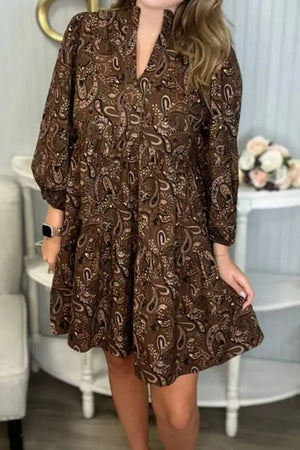 Paisley Print Notched Mini Dress - Makw Official Site