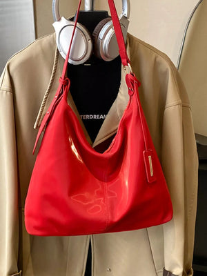 Solid Color Leather Shoulder Bag - Makw Official Site