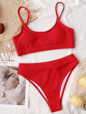 Scoop Neck Spaghetti Strap Two-Piece Swim Set - Makw Official Site