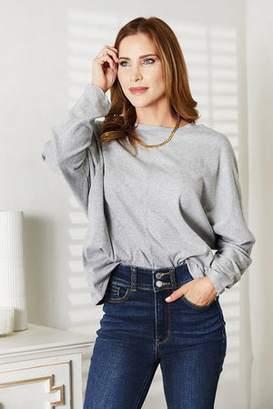 Double Take Seam Detail Round Neck Long Sleeve Top - Makw Official Site