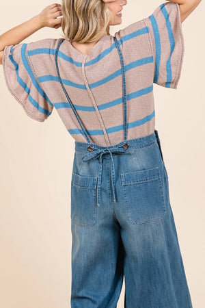 Mittoshop Denim Tie Back Sleeveless Wide Leg Overalls - Makw Official Site