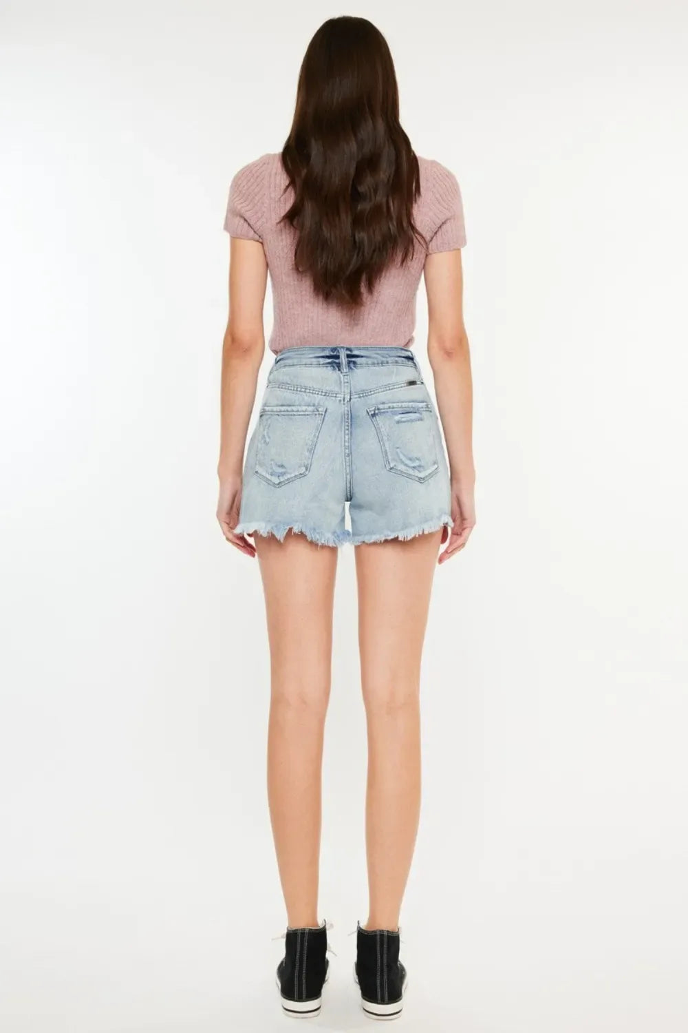 Kancan Distressed High Waist Denim Shorts with Pockets - Makw Official Site