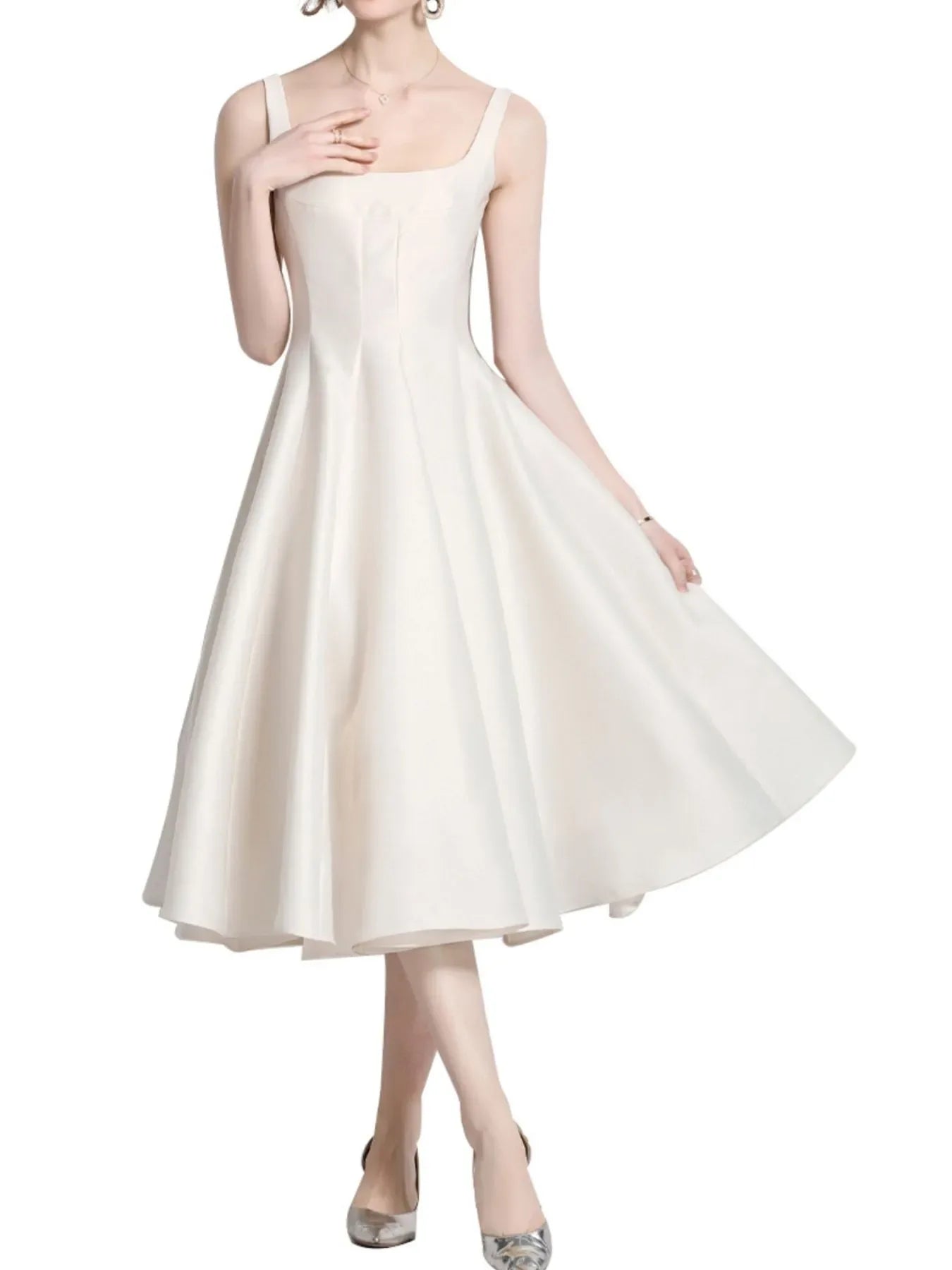 A-Line Silhouette Midi Sleeveless Dress - Makw Official Site