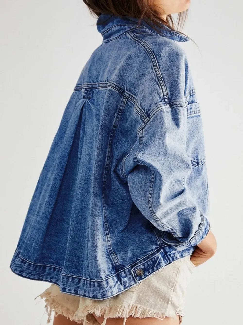 Pocketed Button Up Denim Jacket - Makw Official Site