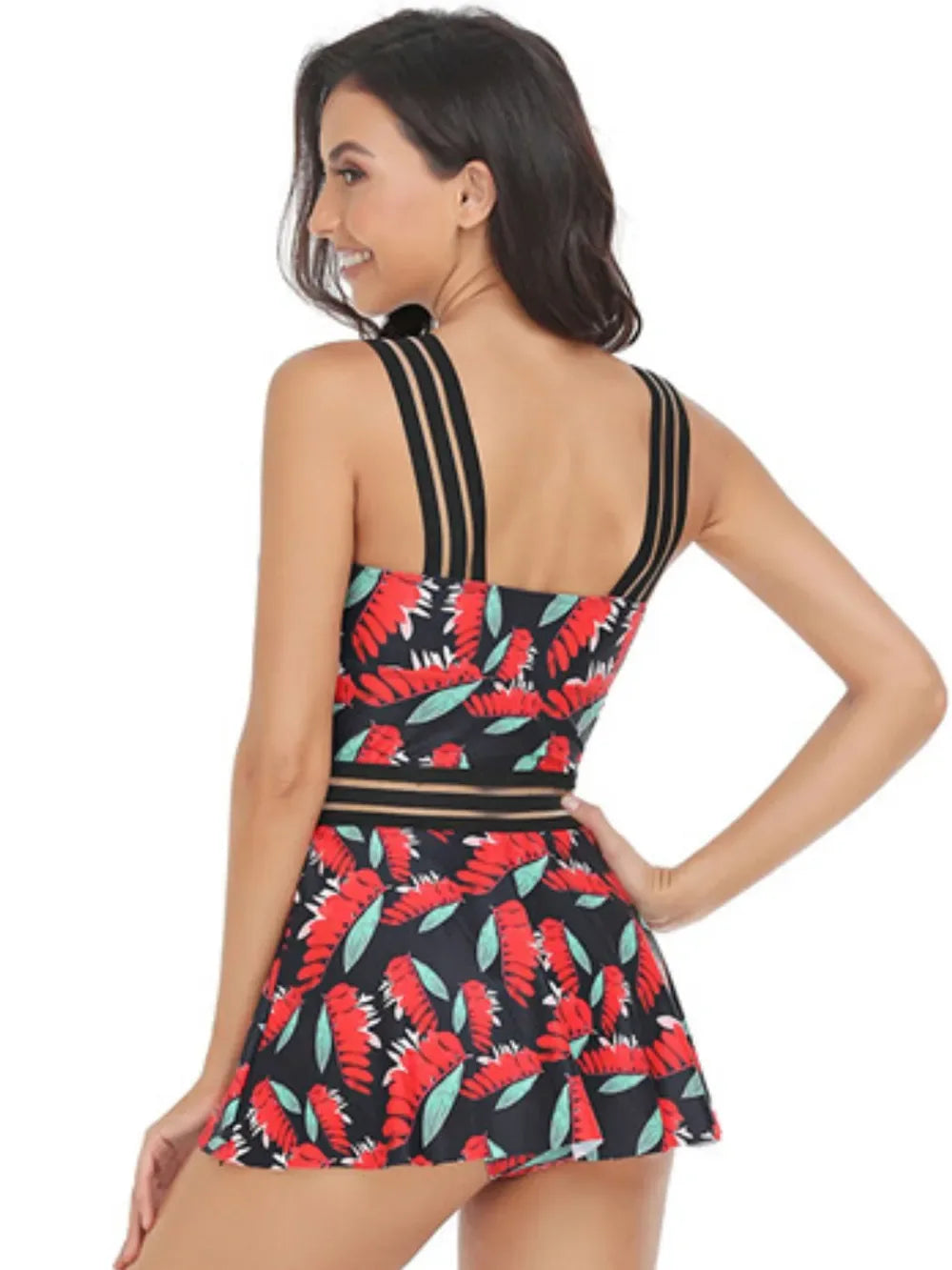 Ruched Printed Sweetheart Neck Two-Piece Swim Set - Makw Official Site