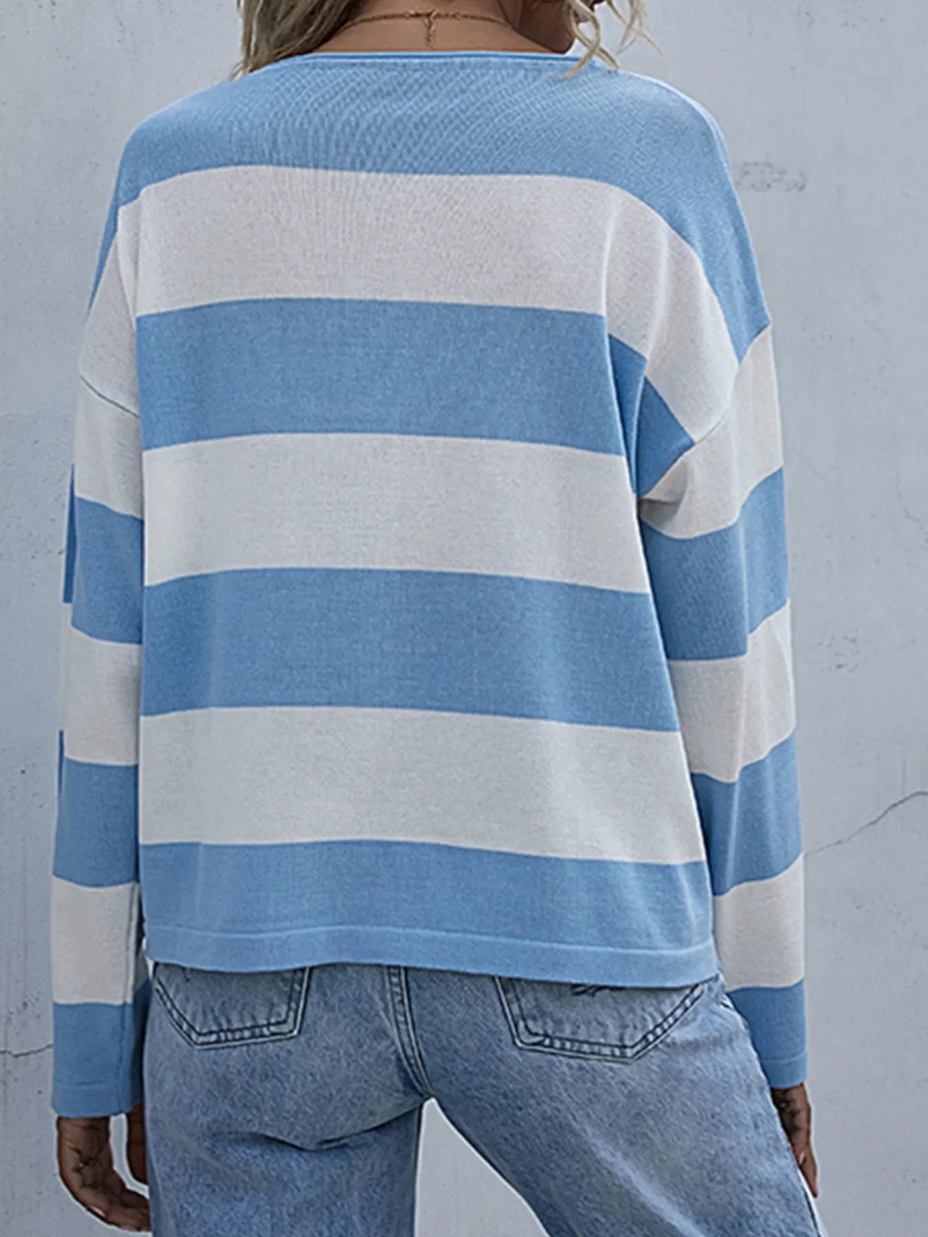 Striped Casual Long Sleeve Knit Top - Makw Official Site