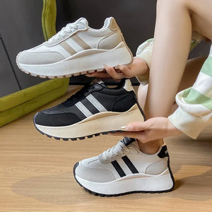 Side Striped Lace Up Platform Athletic Sneakers - Makw Official Site