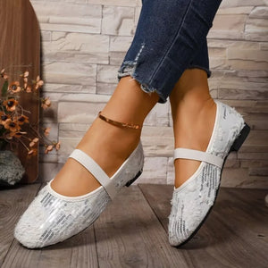 Sequin Round Toe Slip-Ons - Makw Official Site