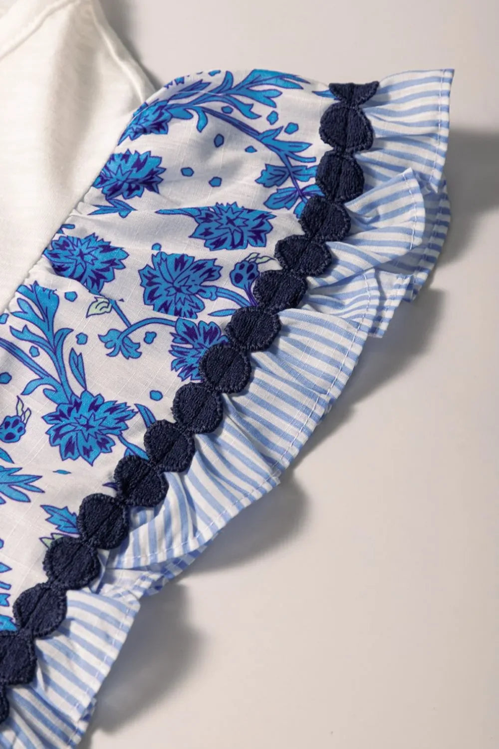 Round Neck Printed Ruffled Cap Sleeve Blouse - Makw Official Site