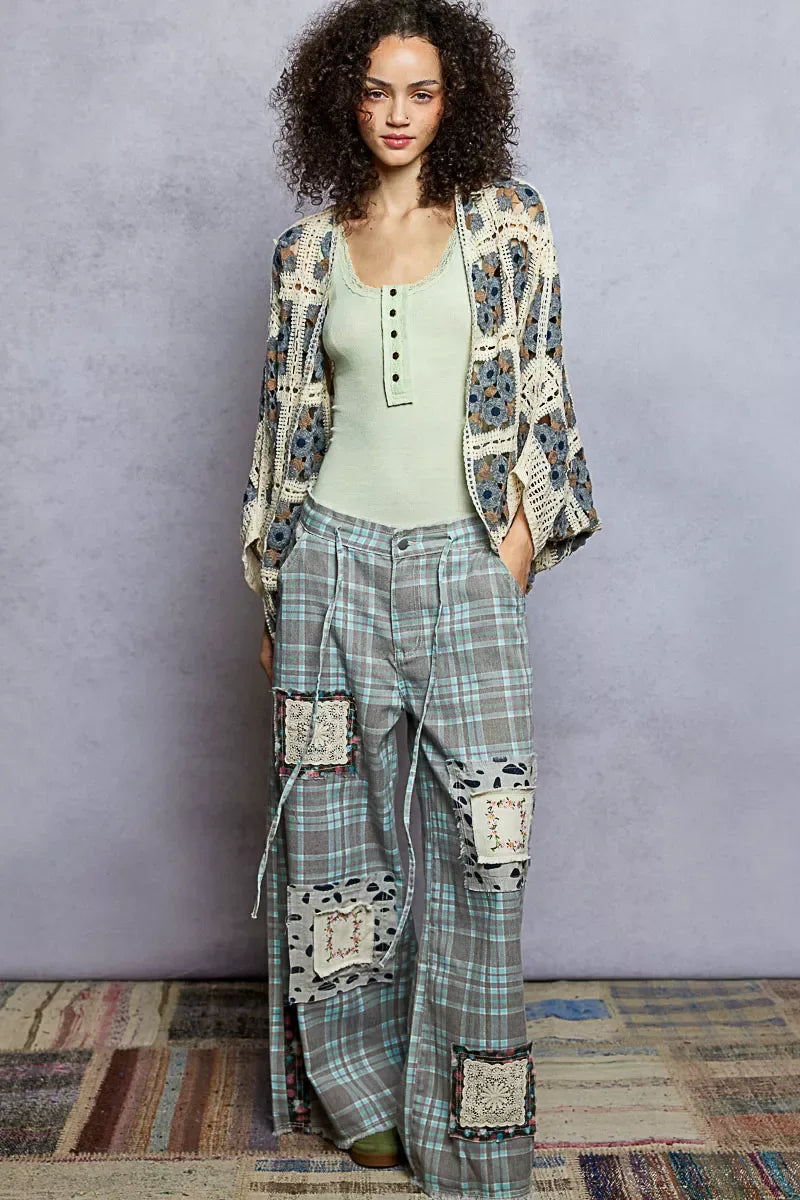 POL Open Front Floral Crochet Cardigan - Makw Official Site