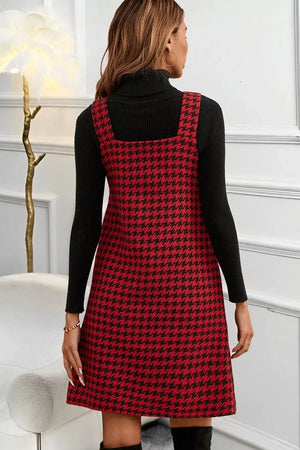Houndstooth V-Neck Sleeveless Mini Dress - Makw Official Site