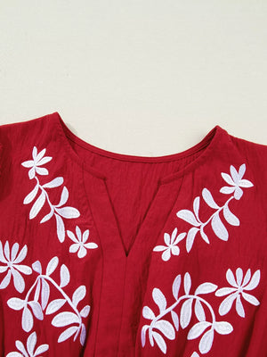 Contrast Embroidered Detail Cinched Waist Tiered Long Sleeve Maxi Dress - Makw Official Site