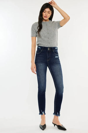 Kancan Full Size Cat's Whiskers Raw Hem High Waist Jeans - Makw Official Site