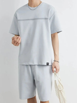 Men's Plus Size Round Neck Short Sleeve Top and Shorts Set - Makw Official Site