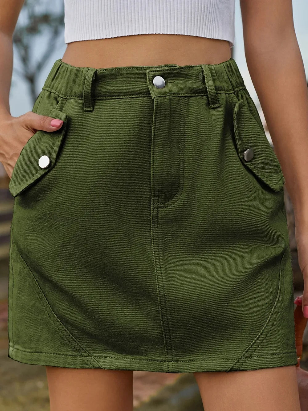 Pocketed Buttoned Mini Denim Skirt - Makw Official Site
