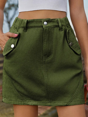 Pocketed Buttoned Mini Denim Skirt - Makw Official Site