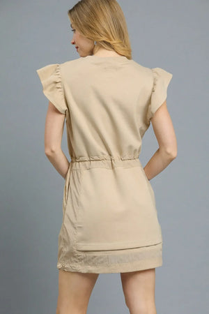 Umgee Luxe knit Ruffle Sleeve Drawstring Mini Dress - Makw Official Site