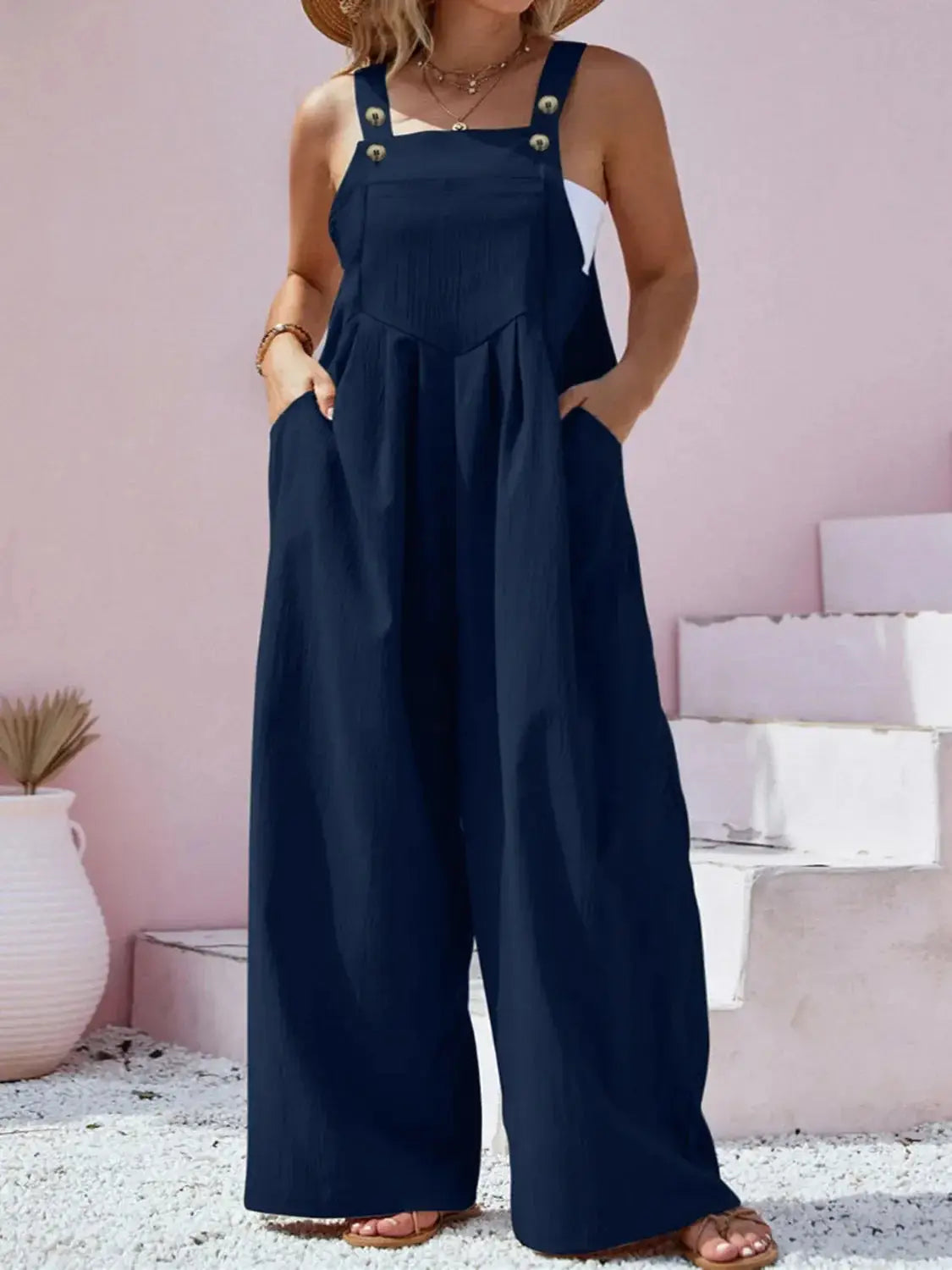 Plus Size Square Neck Wide Leg Overalls - Makw Official Site