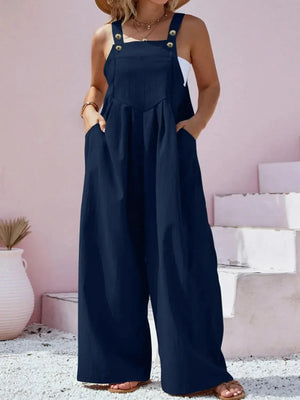 Plus Size Square Neck Wide Leg Overalls - Makw Official Site