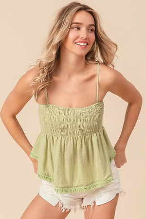 BiBi Fringed Hem Smocked Cami - Makw Official Site