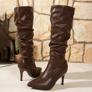 Pointed-Toe Stiletto Heel Knee-High Boots - Makw Official Site