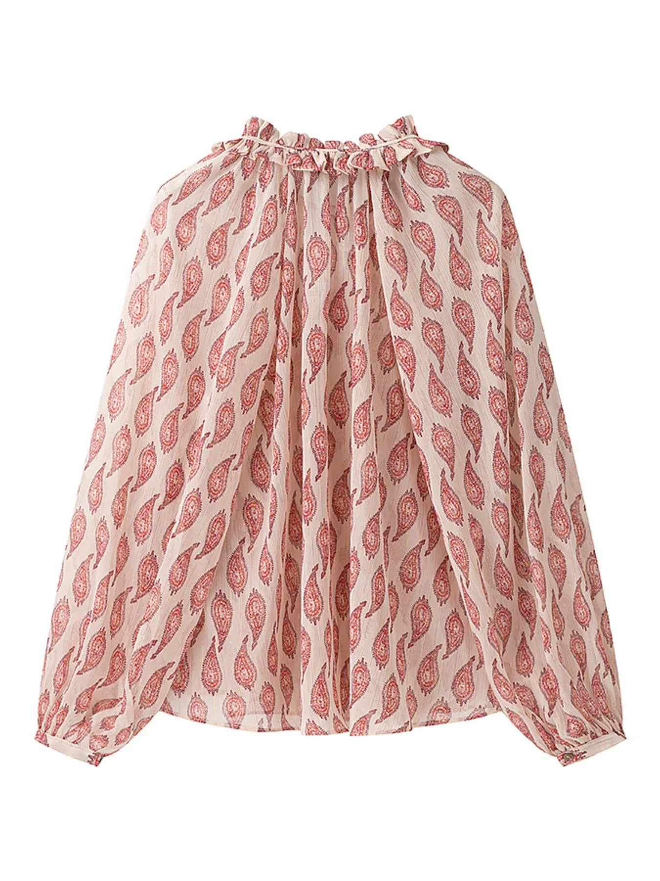 Paisley Print Frill Tie Neck Long Sleeve Blouse - Makw Official Site