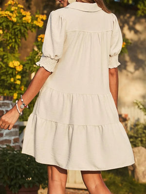 Johnny Collar Short Sleeve Mini Dress - Makw Official Site