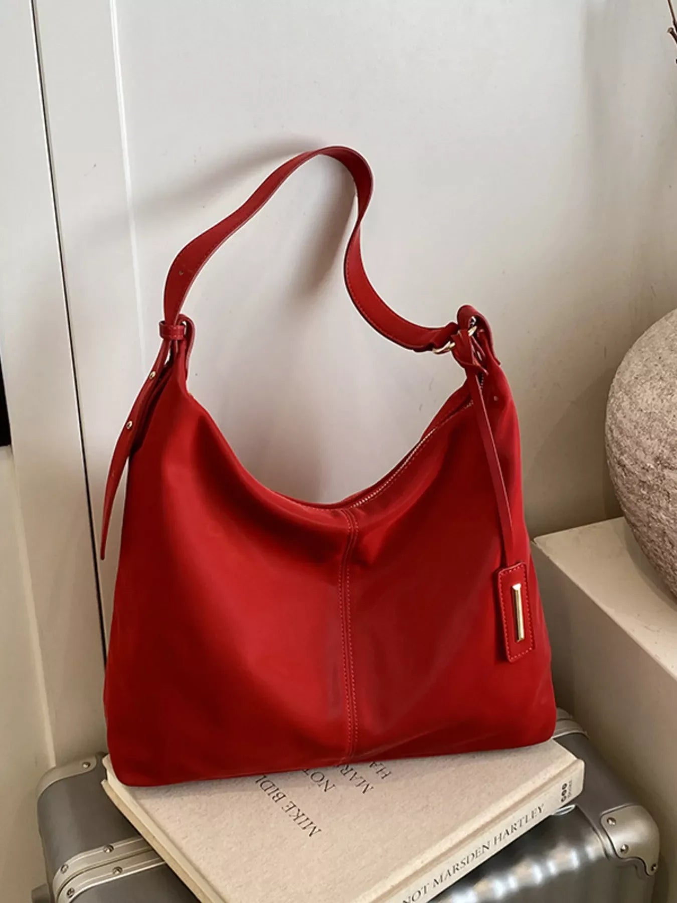 Solid Color Leather Shoulder Bag - Makw Official Site