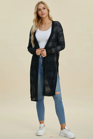 Double Take Full Size Open Front Longline Cardigan - Makw Official Site