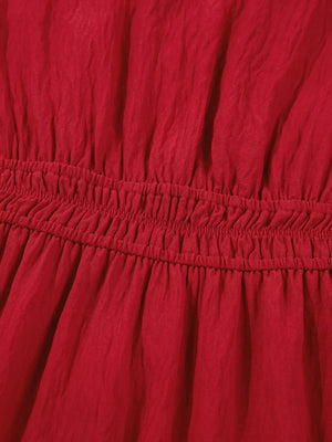 Contrast Embroidered Detail Cinched Waist Tiered Long Sleeve Maxi Dress - Makw Official Site