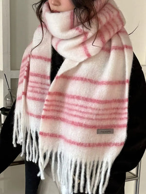 Cozy Striped Fringe Hem Scarf - Makw Official Site