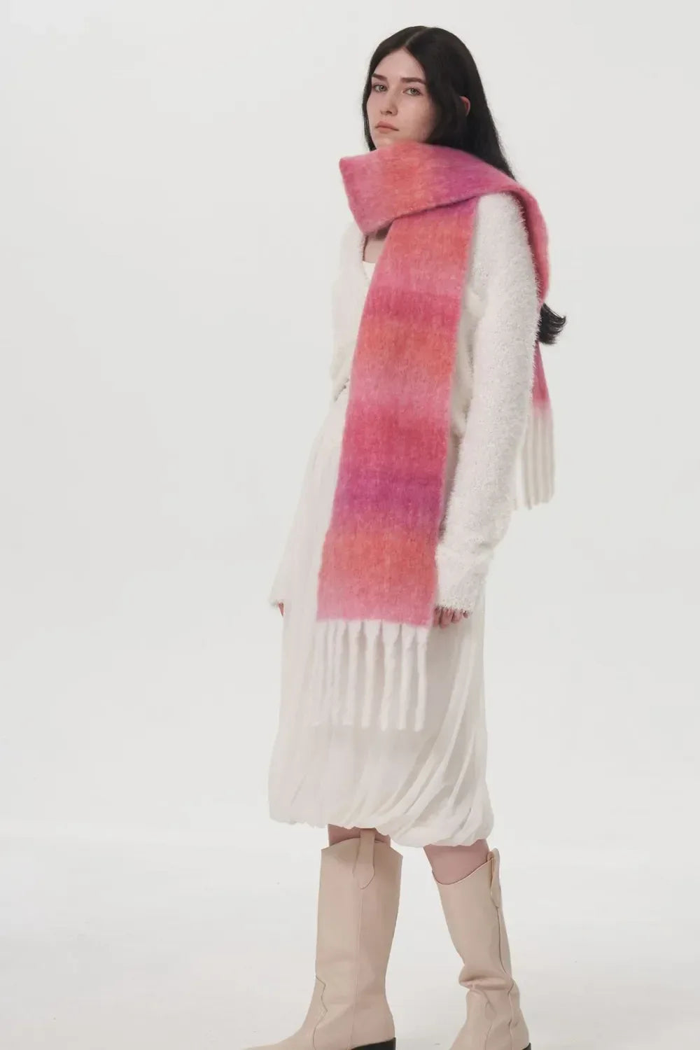Fringe Gradient Thermal Scarf - Makw Official Site