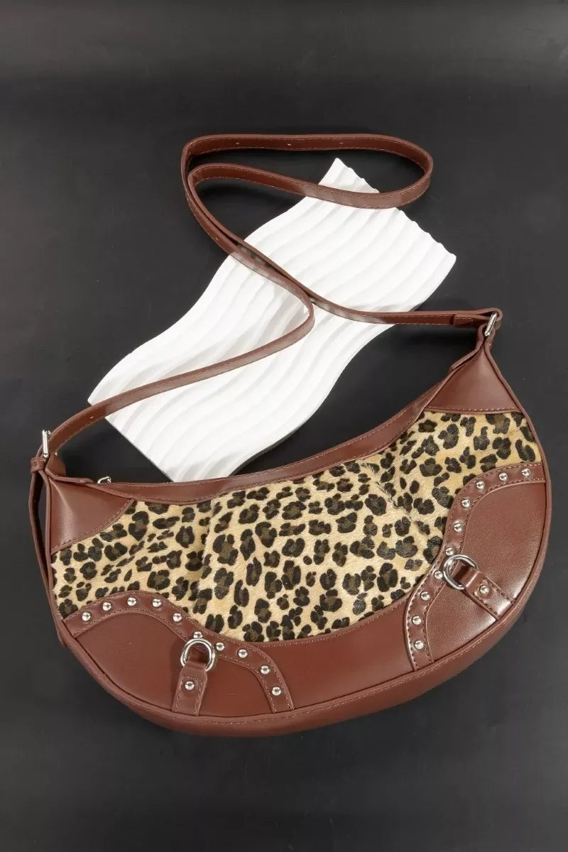 Fame Leopard Print Half Moon Shoulder Bag - Makw Official Site