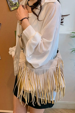 Suede Fringe Adjustable Strap Shoulder Bag - Makw Official Site