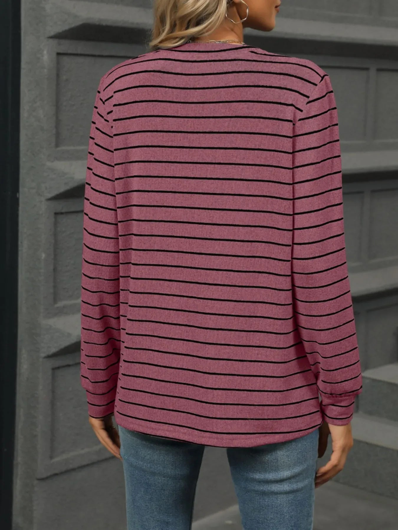 Striped Henley T-Shirt with Button Detail - Makw Official Site