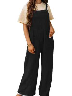 Full Size Casual Wide Leg Textured Overalls Plus Size - Makw Official Site