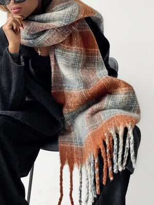 Plaid Fringe Scarf - Makw Official Site