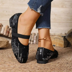 Sequin Round Toe Slip-Ons - Makw Official Site