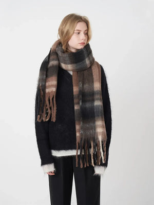 Fringe Plaid Polyester Scarf - Makw Official Site