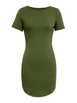 Round Neck Short Sleeve Mini Tee Dress - Makw Official Site