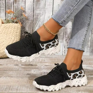 Leopard Mesh Round Toe Athletic - Makw Official Site