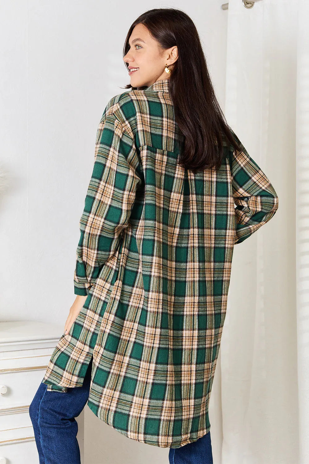 Mandy Plaid Collared Neck Long Sleeve Shirt - Makw Official Site
