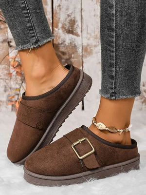 Cozy Buckle Suede Winter Slippers - Makw Official Site
