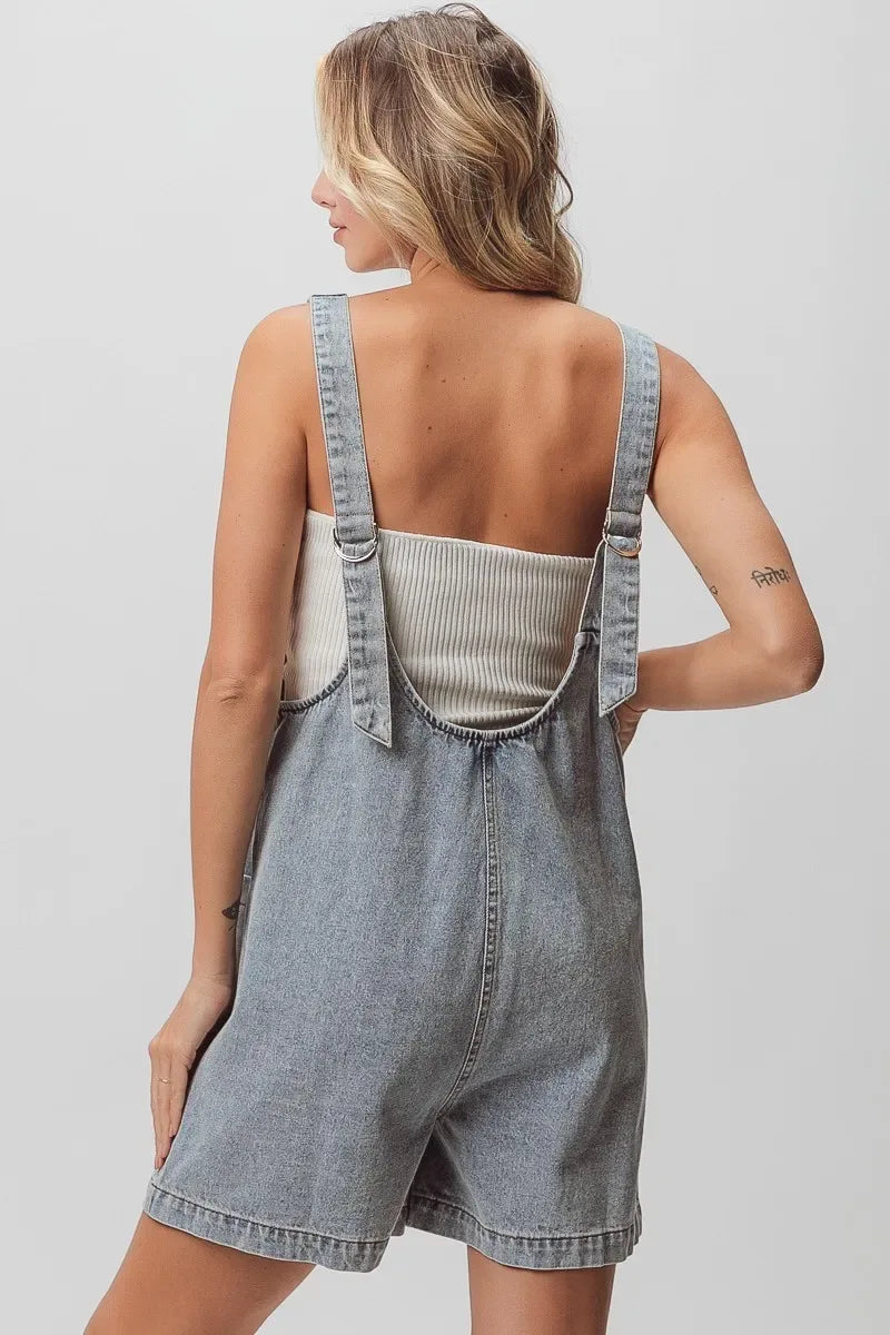 BiBi Patch Vintage Washed Denim Shortall - Makw Official Site