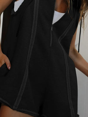 Half Zipped Hooded Sleeveless Romper - Makw Official Site