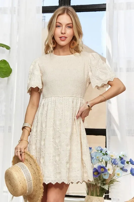 ADORA Rround Neck Crinkle Babydoll Dress - Makw Official Site