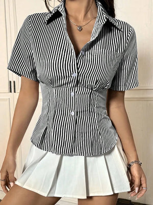 Gingham Short Sleeve Button-Up Shirt - Makw Official Site
