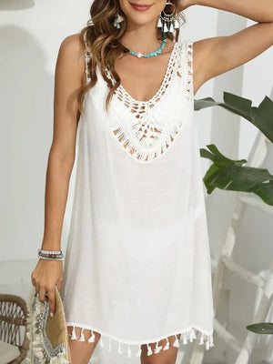 Tassel Scoop Neck Wide Strap Cover-Up - Makw Official Site
